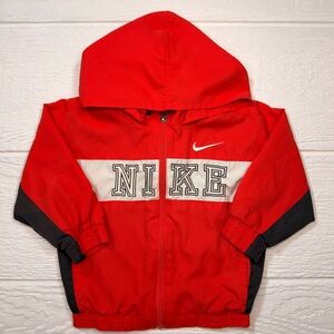 Vintage 90s Nike Kids Y2K Colorblock Windbreaker Red Jacket Hidden Hood Size 2T